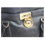 Michael Kors Black Leather Tote Bag with Gold Accents