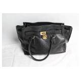 Michael Kors Black Leather Tote Bag with Gold Accents
