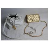 Set of 2 Fashionable Handbags - Gold Quilted Chain Bag and White Leather Tote