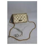 Set of 2 Fashionable Handbags - Gold Quilted Chain Bag and White Leather Tote