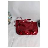 Set of 2 Handbags - Red Satin with Patent Trim and Silver Leather