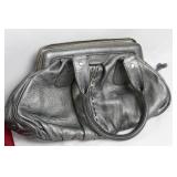 Set of 2 Handbags - Red Satin with Patent Trim and Silver Leather