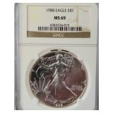 1988 - Silver American Eagle  NGC MS69