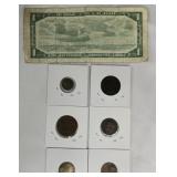 Foreign Coins & 1954 Canadian Dollar
