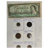 Foreign Coins & 1954 Canadian Dollar