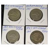 4 - New Zealand One Florin 1934  &   3 -1947