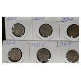 6 - Buffalo Nickels | 1920-P,1926-P,1929-P,1934-P, 1935-S & 1936-P