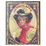 Olympia Beer Vintage Framed Advertising Print with Lady in Hat