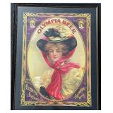 Olympia Beer Vintage Framed Advertising Print with Lady in Hat
