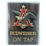 Vintage Budweiser On Tap Sign by Embosograph Display Mfg. Co.