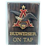Vintage Budweiser On Tap Sign by Embosograph Display Mfg. Co.