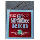 Old Milwaukee RED Beer Sign with Chain Hanger
