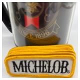Set of 4 Michelob Mugs with Coasters and Collectible Patches