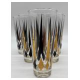 Set of 5 Mid-Century Modern Glasses with Geometric Design