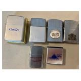 Collection of 6 Vintage Metal Lighters with Unique Designs
