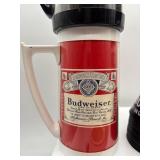 Budweiser Collectible Set with Mugs, Buttons, and Hero #1 Plate