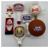 Collection of 7 Budweiser and Bud Light Beer Tap Handles