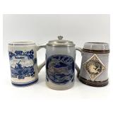 Set of 3 Vintage Beer Steins Including Heineken and Handcrafted Designs