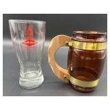 Set of Grain Belt Beer Mugs: Glass & Brown Barrel-Style Mug