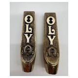 Pair of OLY Vintage Heavy Brass Beer Tap Handles with Ornate Design