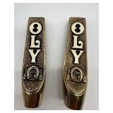 Pair of OLY Vintage Heavy Brass Beer Tap Handles with Ornate Design