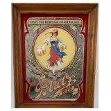 Vintage Blatz Beer Advertising Mirror with Wooden Frame