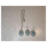 New Boho Tribal Necklace And Pierced Earring Set Blue Enamel Acrylic Accents *P