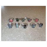New 10 Piece Stripe Synthetic Stone Rings Sizes 8 8.5 9 9.5 10 *P