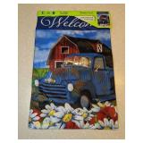 New Meadow Creek Embroidered Yard Flag Dog Pick Up Barn Flowers *P