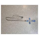 New Owl And Moon Pendant Cross Necklace Antique Silvery Plated *P