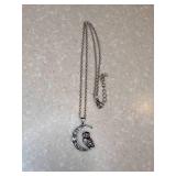 New Owl And Moon Pendant Necklace Antique Silvery Plated *P