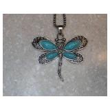 New Creative Dragon Fly Turquoise Pendant Necklace Silver Plated *P