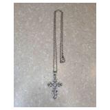 New Blue Heart Cross Hollow Pendant Necklace *P