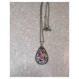 New Boho Tribal Necklace And Pierced Earrings Blue Enamel Acrylic Accents *P