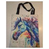 New Durable Vibrant Watercolor Horse Print Tote Bag Printed Both Sides *P