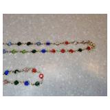 New Two Piece Colorful Round Rhinestone Necklace And Bracelet 14K Gold Plated *P