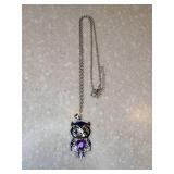 New Owl Necklace Blue Forehead Purple Heart Silvery *P