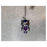 New Owl Necklace Blue Forehead Purple Heart Silvery *P