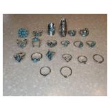 New Bohemian Style Turquoise Inlaid Ring Set 20 Piece Silvery *P