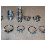 New Bohemian Style Turquoise Inlaid Ring Set 20 Piece Silvery *P