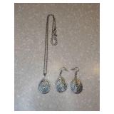 New Boho Chic Tear Drop Necklace Pierced Earrings Set Rhinestone Accents *P