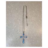 New Dark Blue Cross Pendant Necklace Silvery *P