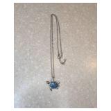 New Adorable Blue Turtle Pendant Necklace Silvery *P