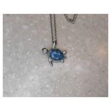 New Adorable Blue Turtle Pendant Necklace Silvery *P
