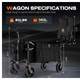 Brand New Navatiee 140L Collapsible Foldable Wagon with Wheels Large Capacity Folding Wagon Cart with Side Pocket and Brakes Grocery Shopping Wagon for Garden Outdoor Use Black $134.99 Retail *B