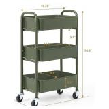 Brand New SunnyPoint 3-Tier Delicate Compact Rolling Metal Storage Organizer Cart, Army $43.99 Retail *B