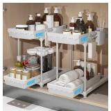 New Sevenblue 2 Pack Double Sliding Under Sink Organizers and Storage White *B