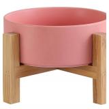 Brand New Elevated Ceramic Cat Food Bowl with Bamboo Stand Raised Dog Dish for Puppies Anti Vomiting, Stress Free 13.5 oz / 400 ml Pink *B