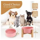 Brand New Elevated Ceramic Cat Food Bowl with Bamboo Stand Raised Dog Dish for Puppies Anti Vomiting, Stress Free 13.5 oz / 400 ml Pink *B