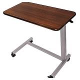 Brand New Vaunn Medical Adjustable Overbed Bedside Table With Wheels Walnut $119.99 Retail *B